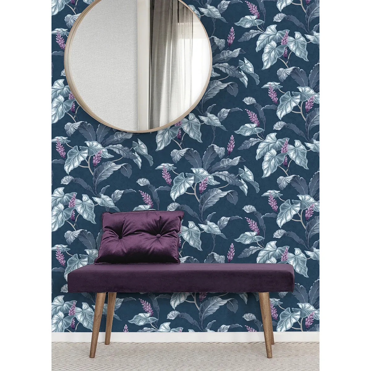 Brewster Home Fashions Meridian Parade Blue Tropical Leaves Wallpaper - SKU M1693