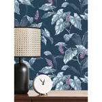 Brewster Home Fashions Meridian Parade Blue Tropical Leaves Wallpaper - SKU M1693