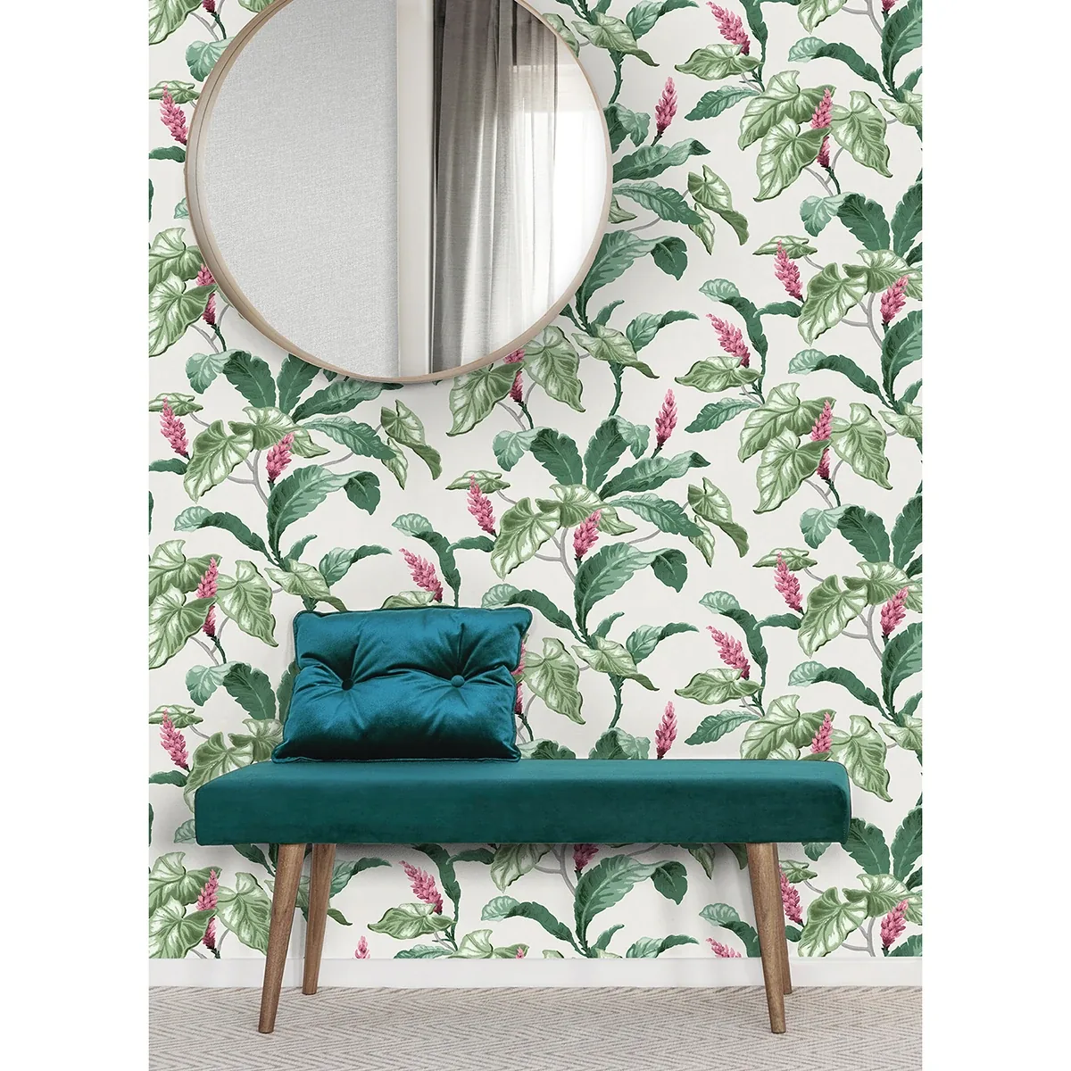 Brewster Home Fashions Meridian Parade Green Tropical Leaves Wallpaper - SKU M1692