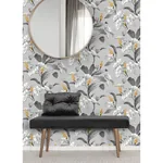 Brewster Home Fashions Meridian Parade Grey Tropical Leaves Wallpaper - SKU M1691