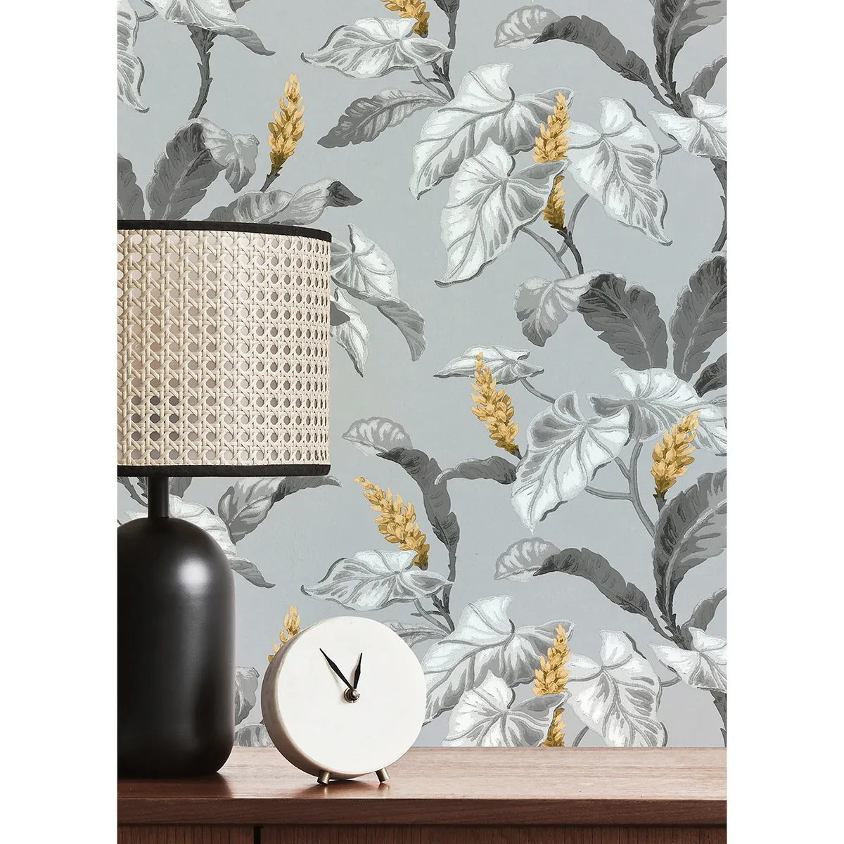 Brewster Home Fashions Meridian Parade Grey Tropical Leaves Wallpaper - SKU M1691