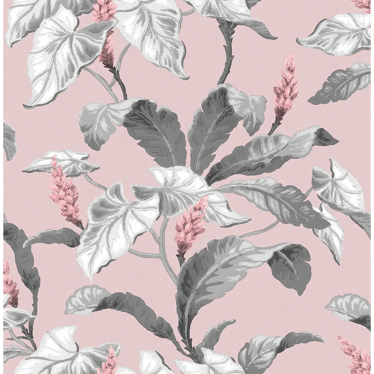 M1690 | Meridian Parade Pink Tropical Leaves Wallpaper