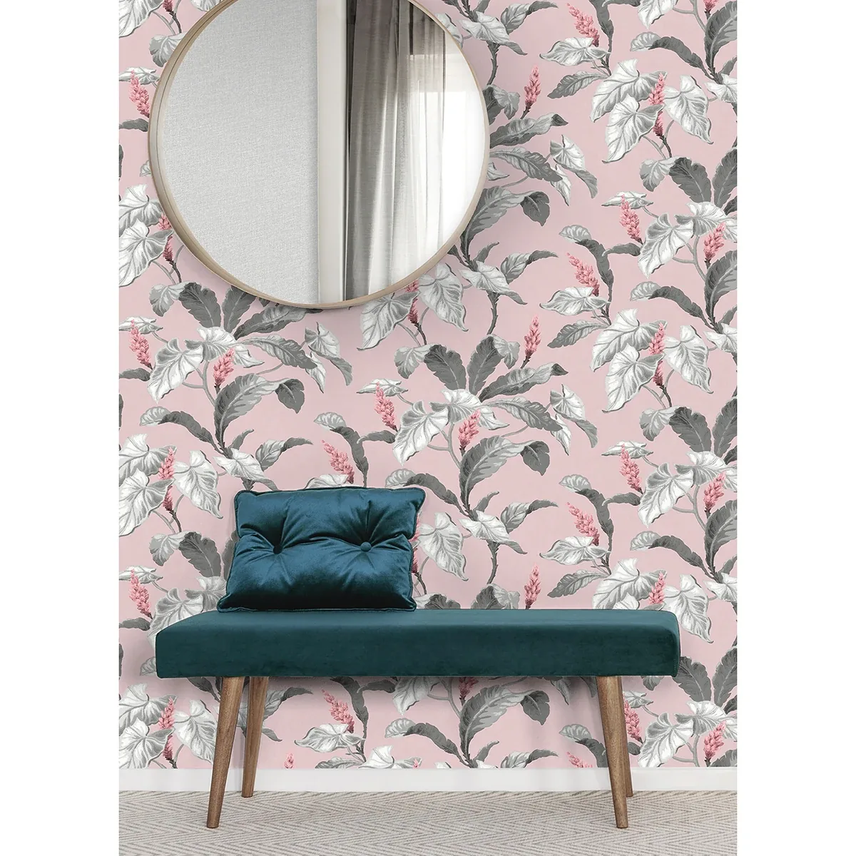 Brewster Home Fashions Meridian Parade Pink Tropical Leaves Wallpaper - SKU M1690