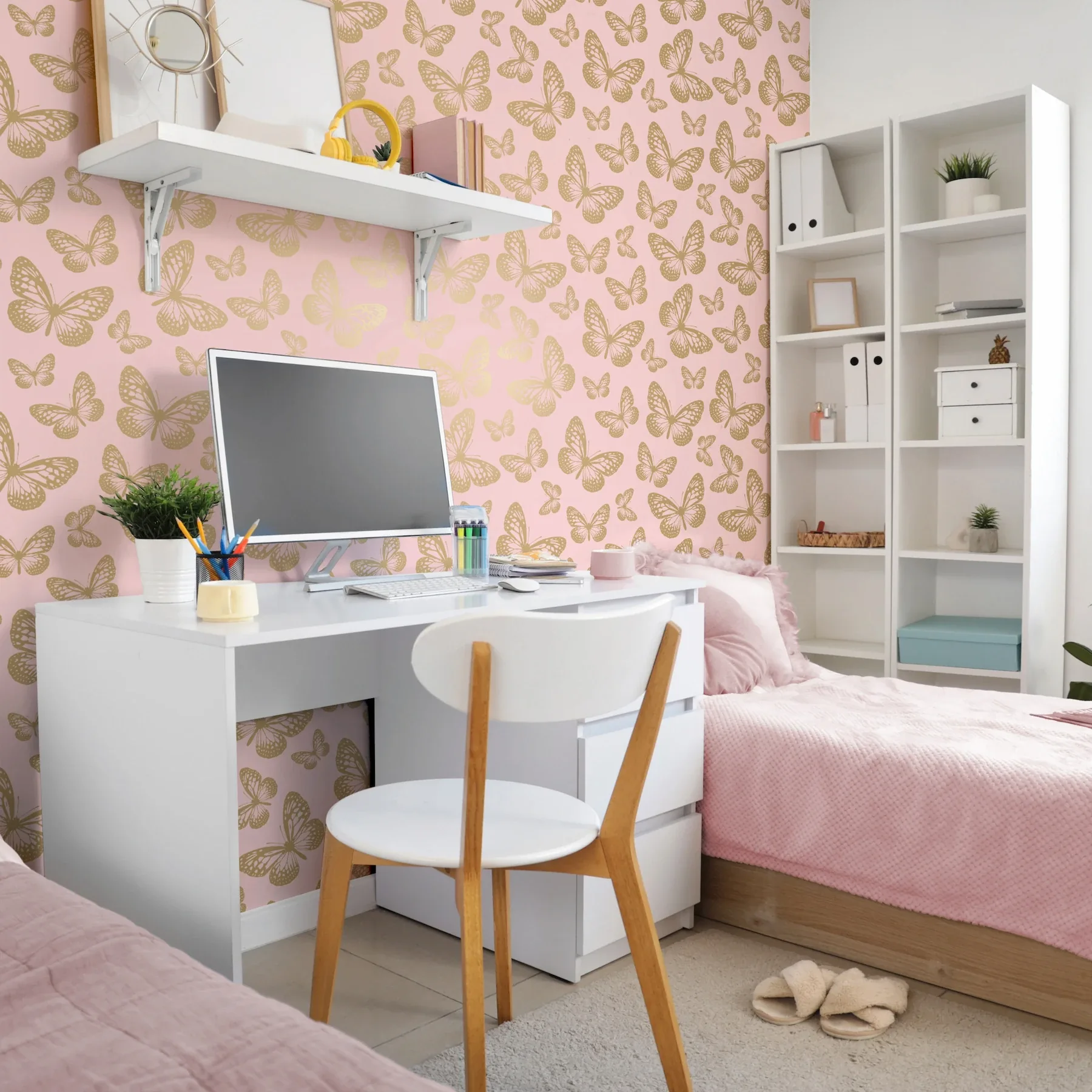 Brewster Home Fashions Metallic Butterflies Pink Whimsical Wallpaper - SKU 4203-27586