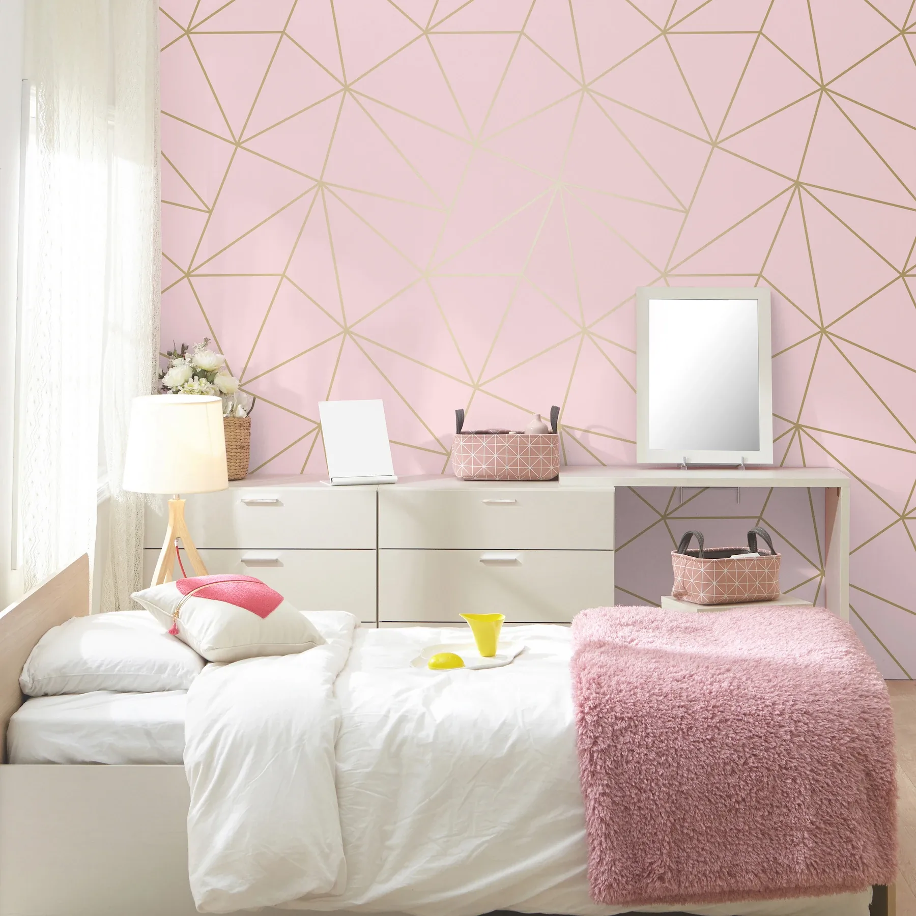 Brewster Home Fashions Metallic Geo Pink Triangles Wallpaper - SKU 4203-27585