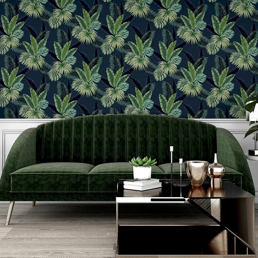 Brewster Home Fashions Miami Navy Palms Wallpaper - SKU AH921407