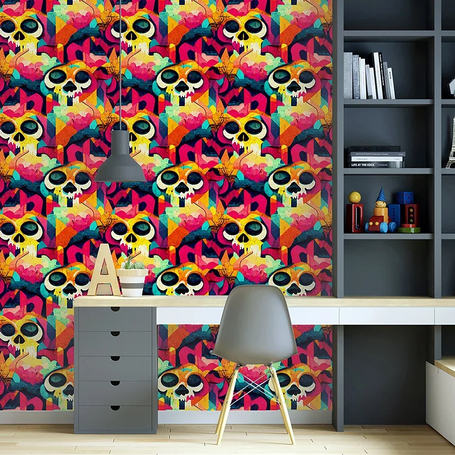 Brewster Home Fashions Millicent Multicolor Skull Wallpaper - SKU AH925107