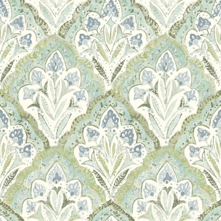 3125-72341 | Mimir Aquamarine Quilted Damask Wallpaper