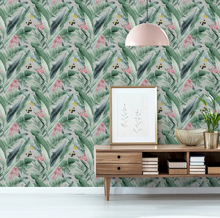 Brewster Home Fashions Miriam Grey Tropical Wallpaper - SKU AH909404