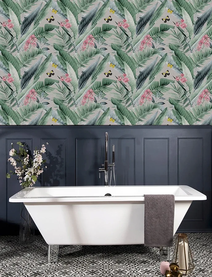 Brewster Home Fashions Miriam Grey Tropical Wallpaper - SKU AH909404