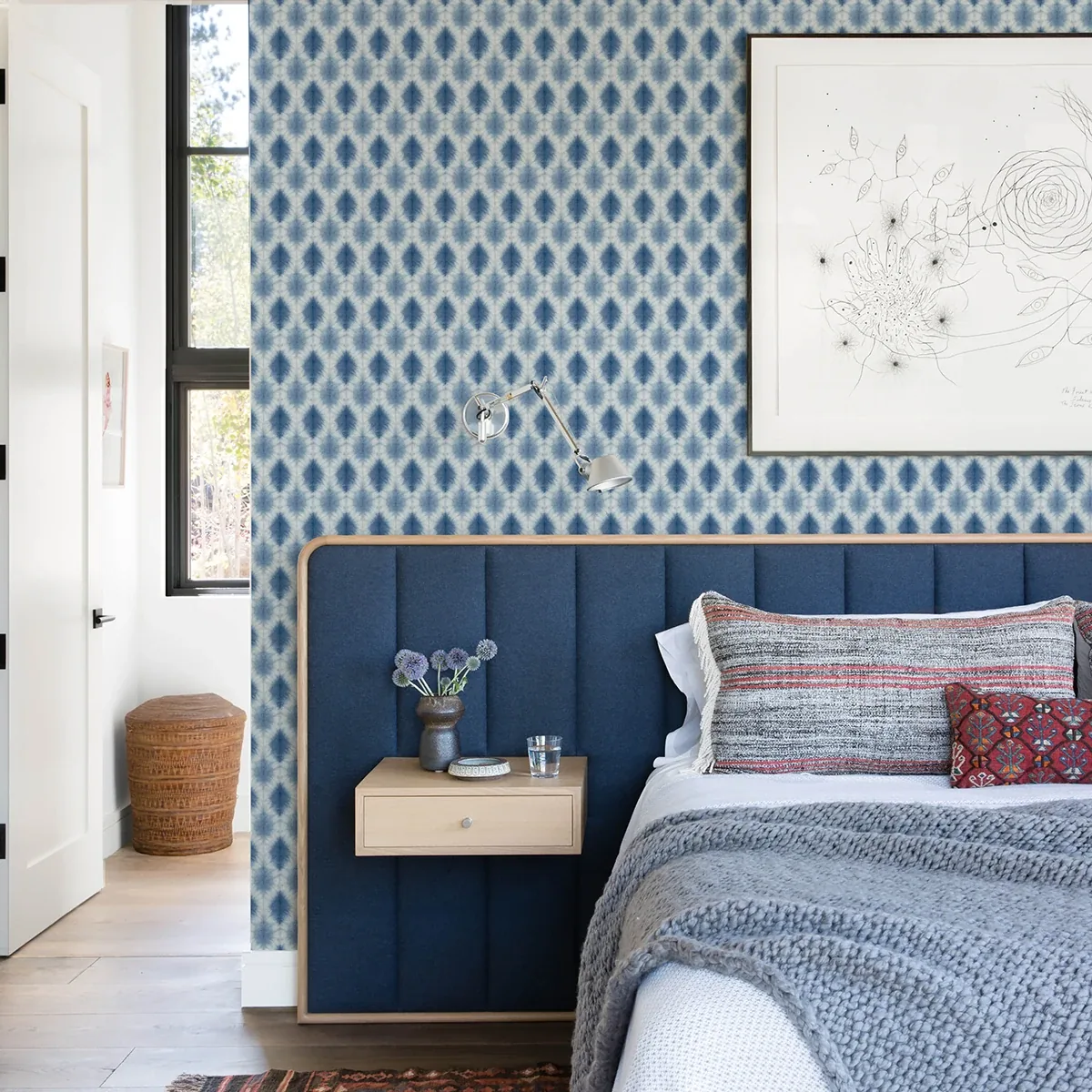 Brewster Home Fashions Mombi Navy Diamond Shibori Wallpaper - SKU 3122-10302