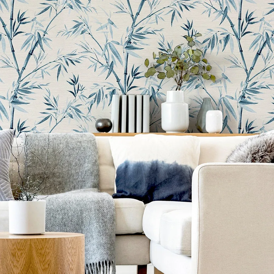 Brewster Home Fashions Moriko Blue Bamboo Wallpaper - SKU AH924107