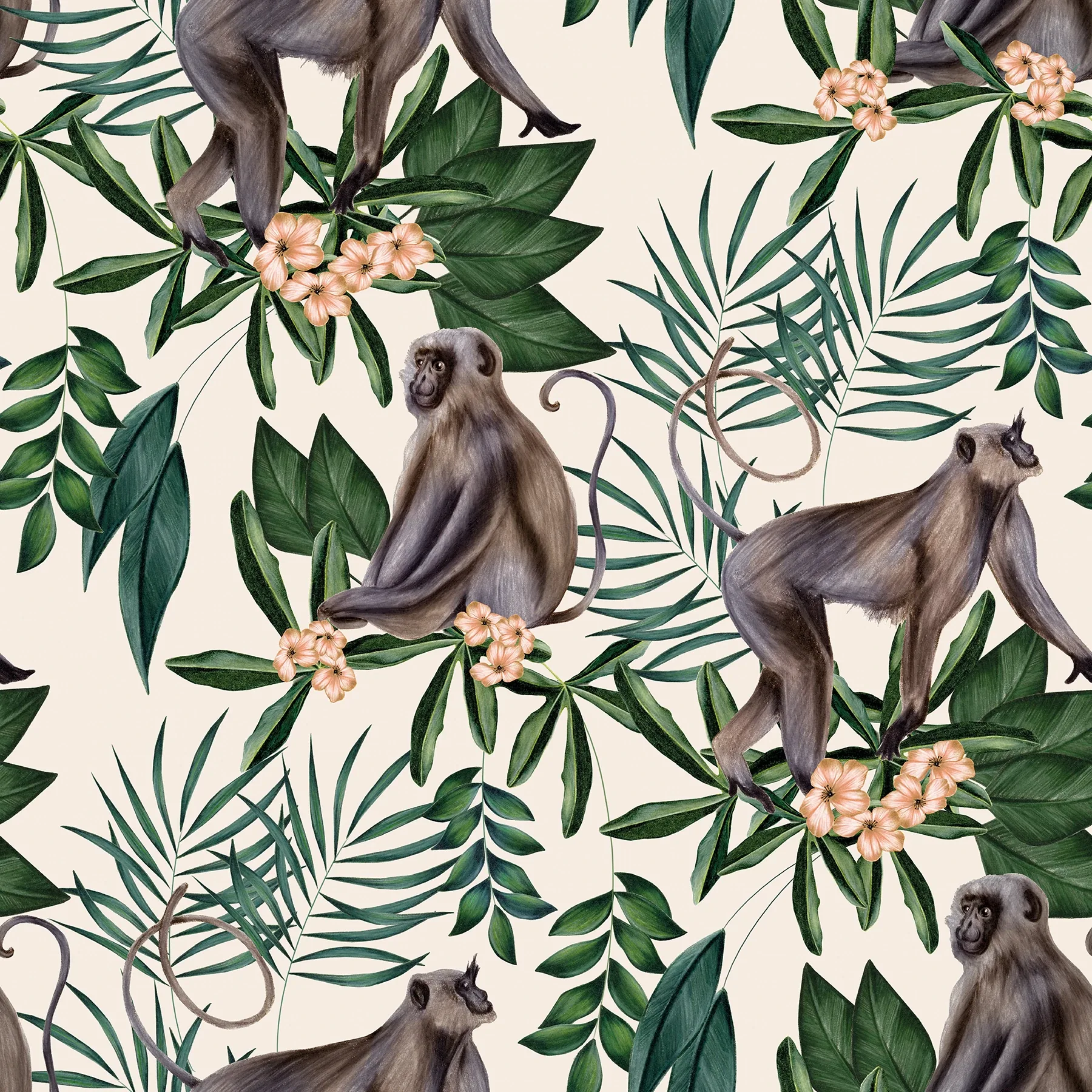 WLD53108W | Morris Cream Tropical Jungle Wallpaper