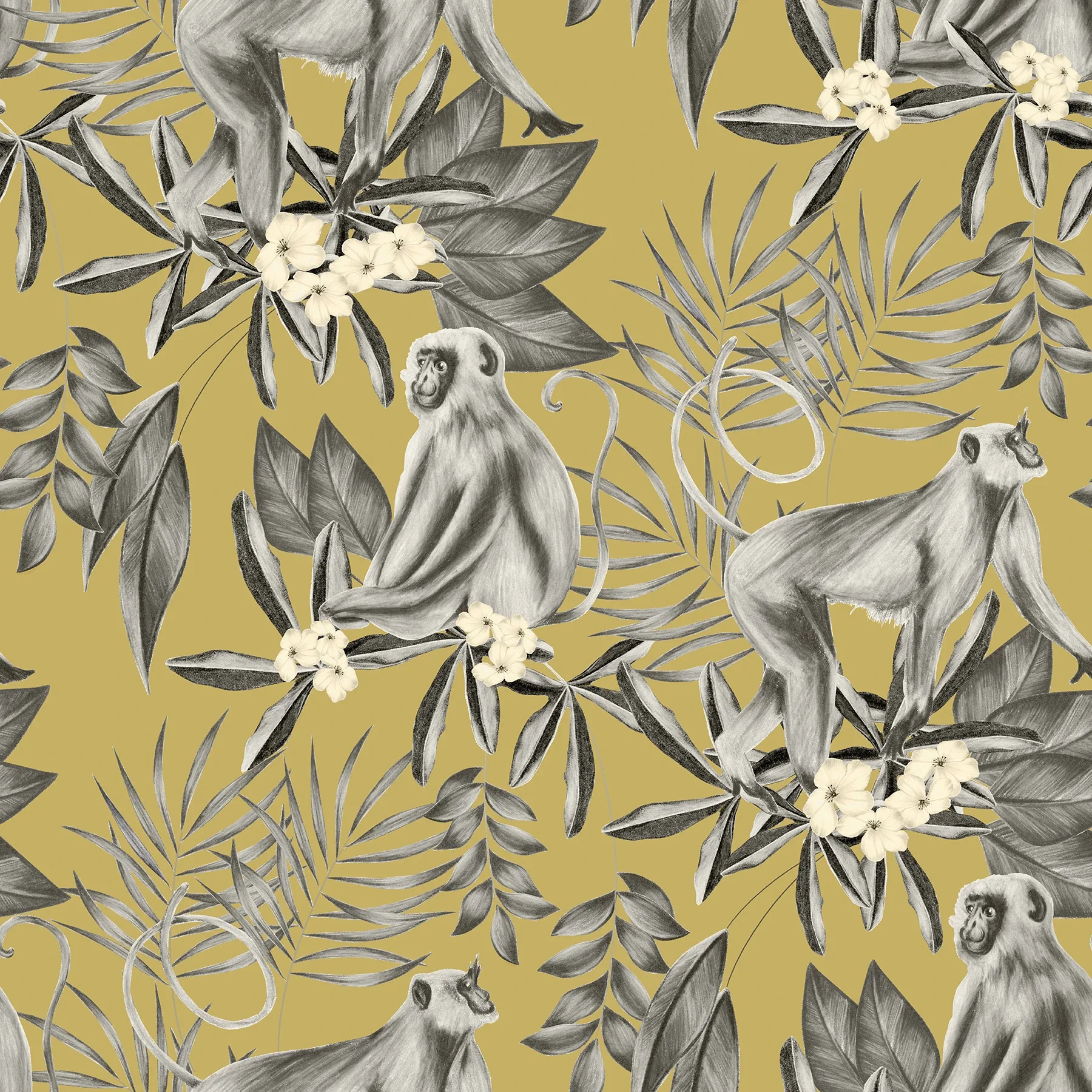 WLD53110W | Morris Mustard Tropical Jungle Wallpaper