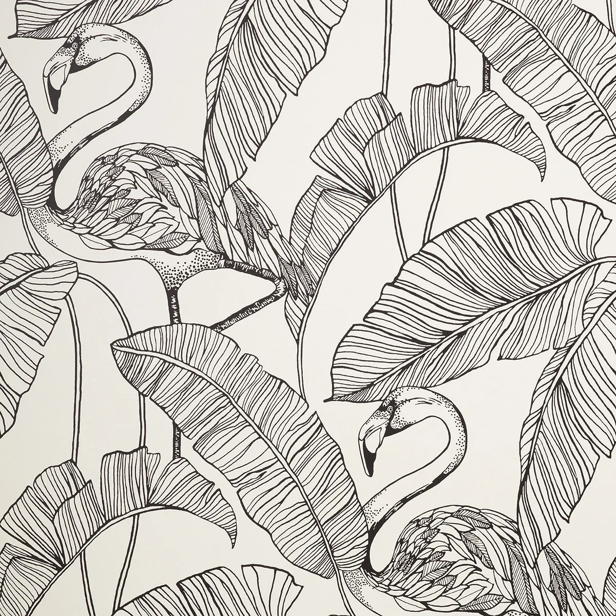 FD42944 | Mulholland White Flamingo Wallpaper
