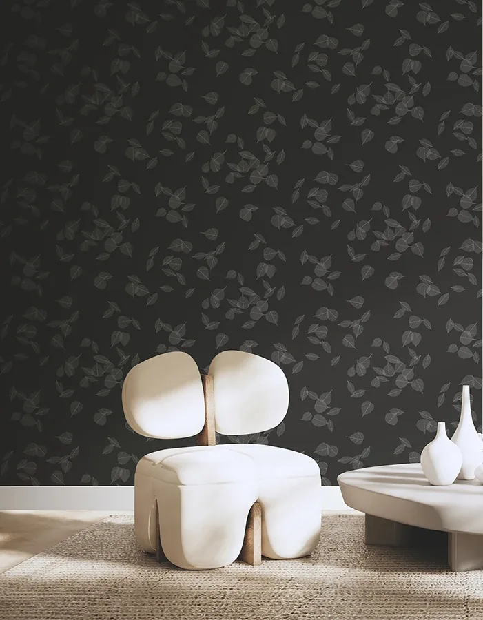 Brewster Home Fashions Myles Black Leaves Wallpaper - SKU 4174-4650