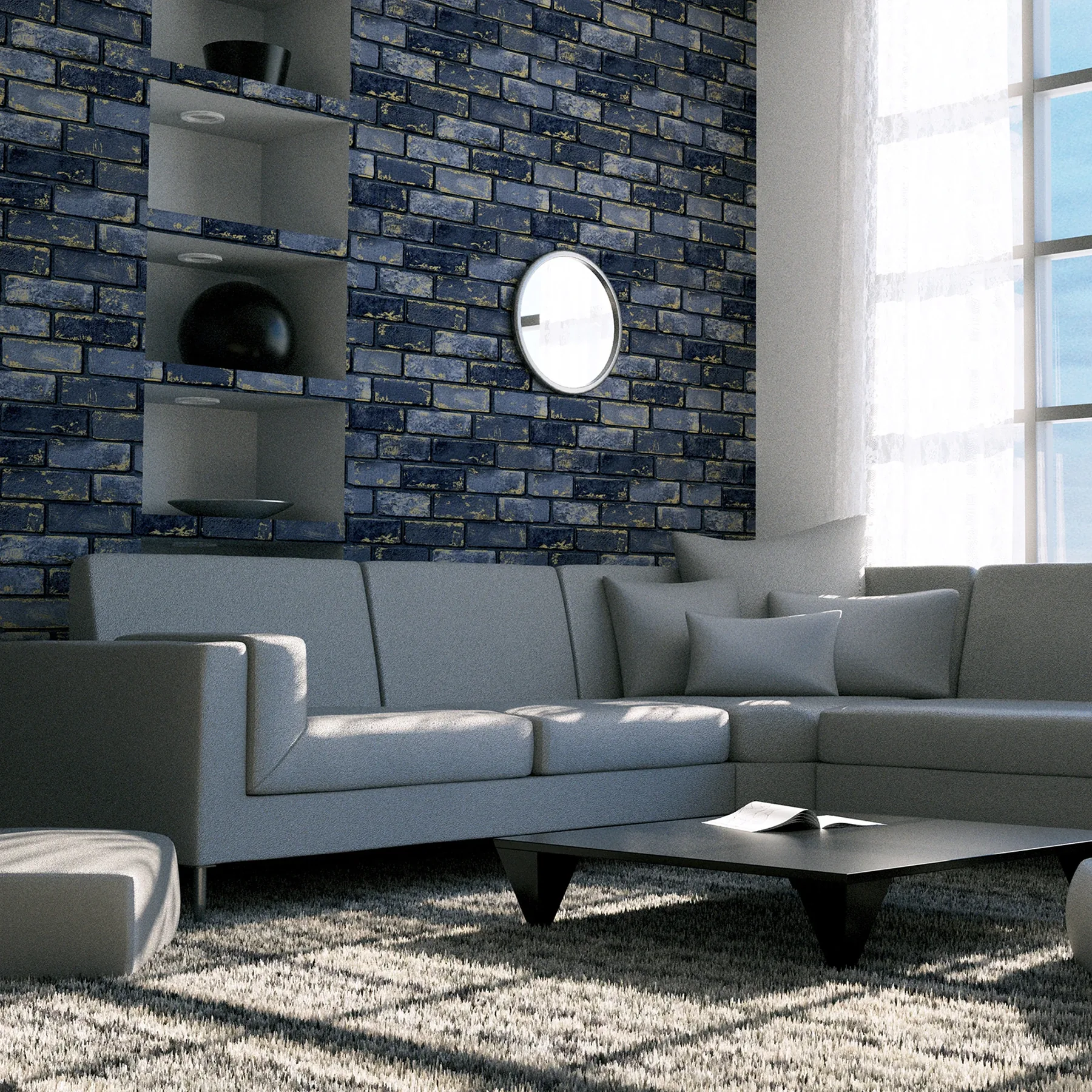 Brewster Home Fashions Myron Charcoal Metallic Brick Wallpaper - SKU AH692200