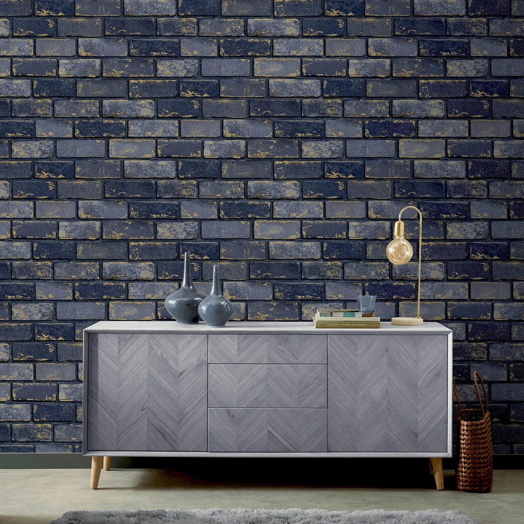 Brewster Home Fashions Myron Charcoal Metallic Brick Wallpaper - SKU AH692200