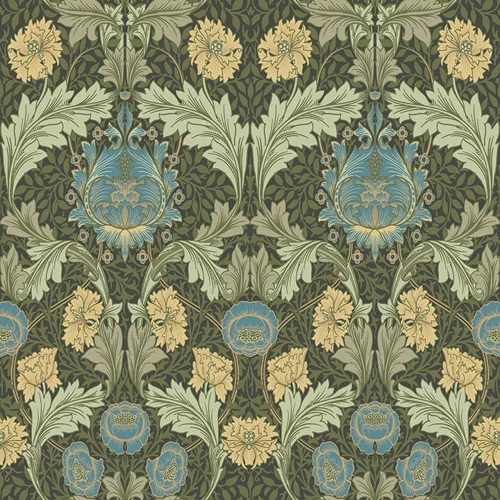 4171-82060 | Myrtle Dark Green Floral Ogee Wallpaper