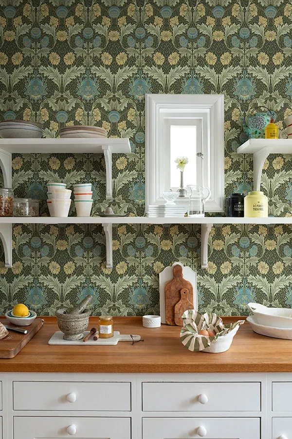 Brewster Home Fashions Myrtle Dark Green Floral Ogee Wallpaper - SKU 4171-82060
