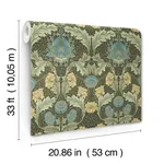 Brewster Home Fashions Myrtle Dark Green Floral Ogee Wallpaper - SKU 4171-82060