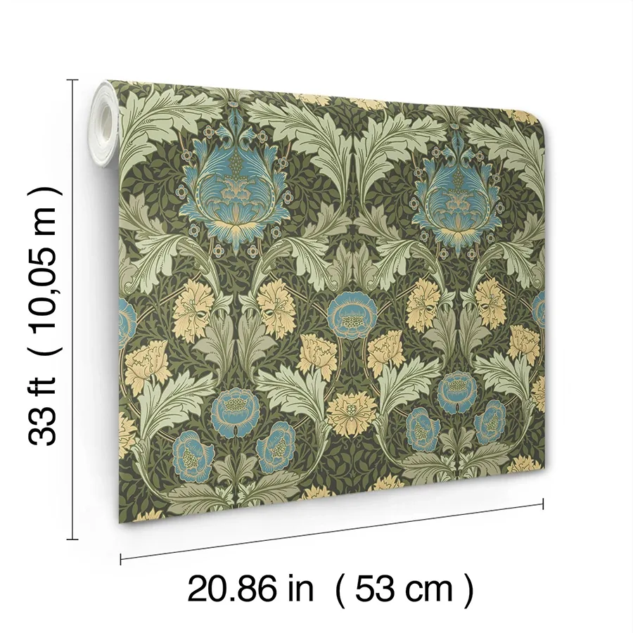 Brewster Home Fashions Myrtle Dark Green Floral Ogee Wallpaper - SKU 4171-82060