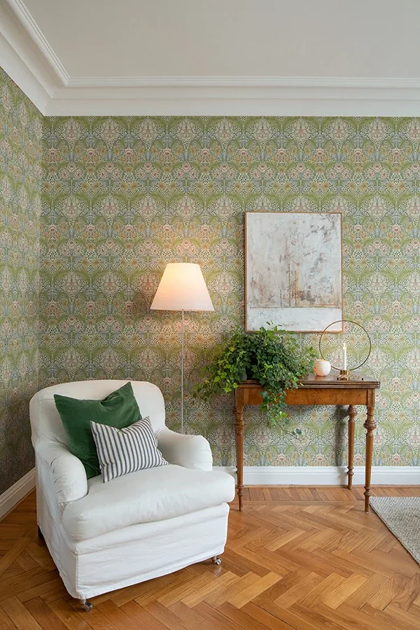 Brewster Home Fashions Myrtle Green Floral Ogee Wallpaper - SKU 4171-82058