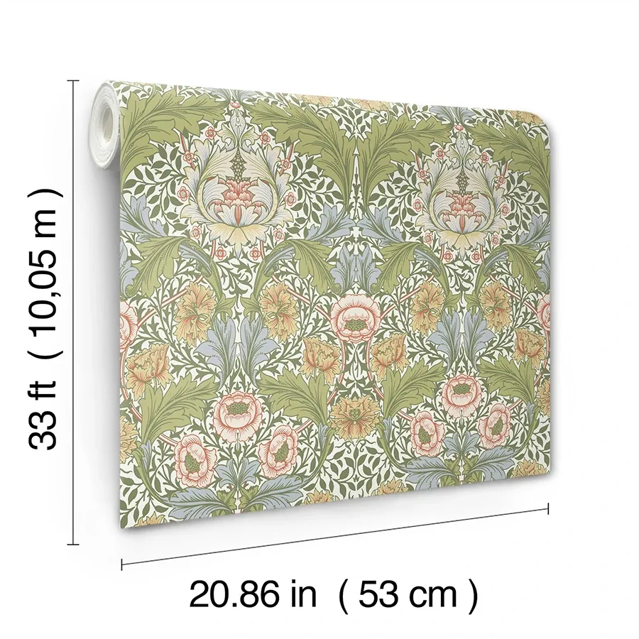 Brewster Home Fashions Myrtle Green Floral Ogee Wallpaper - SKU 4171-82058