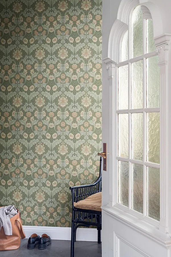 Brewster Home Fashions Myrtle Sea Green Floral Ogee Wallpaper - SKU 4171-82059
