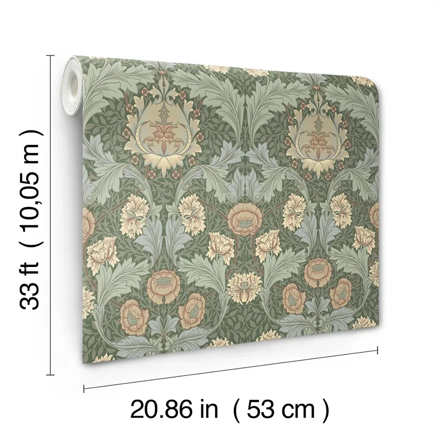 Brewster Home Fashions Myrtle Sea Green Floral Ogee Wallpaper - SKU 4171-82059