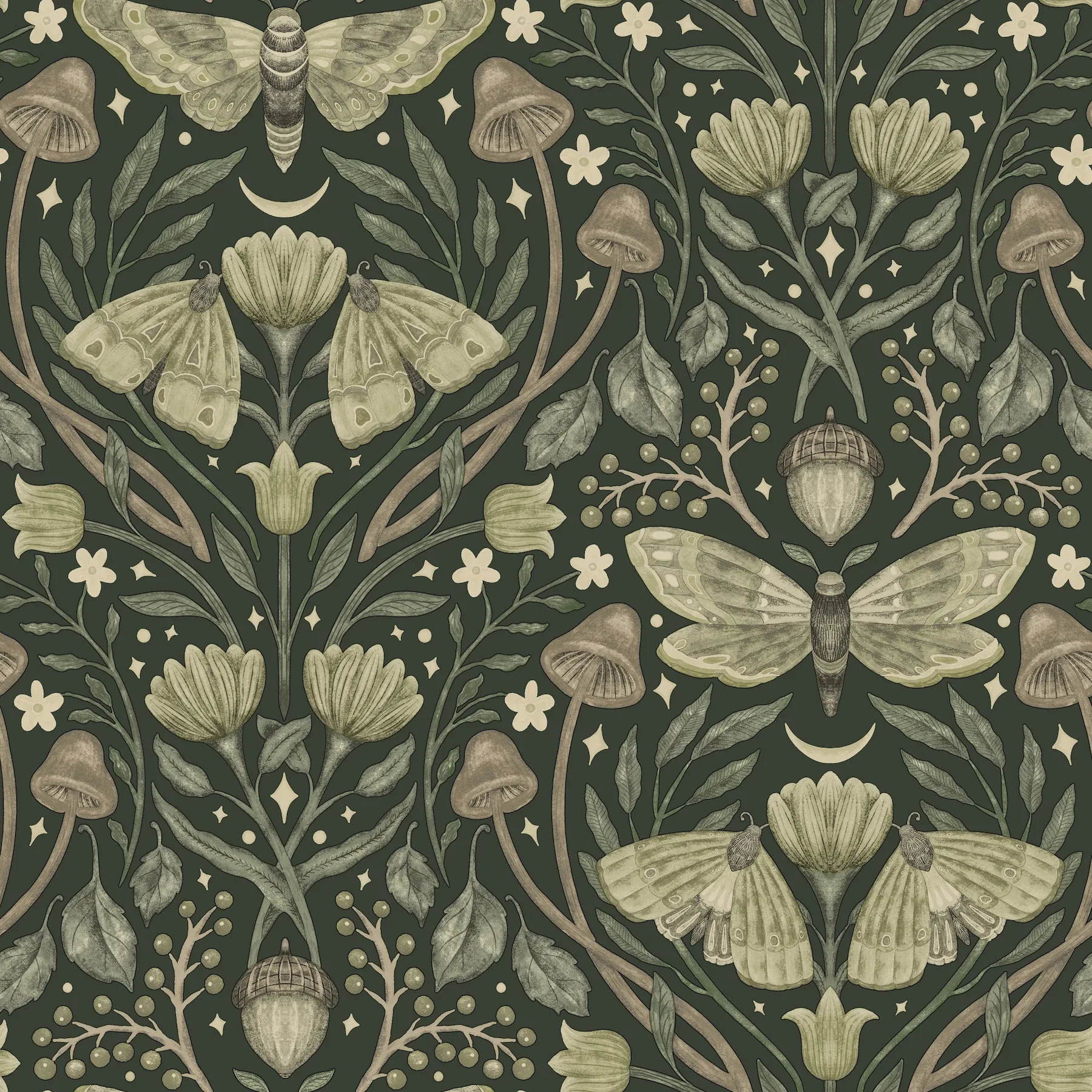 4169-83120 | Mystic Moth Dark Green Forest Magic Wallpaper