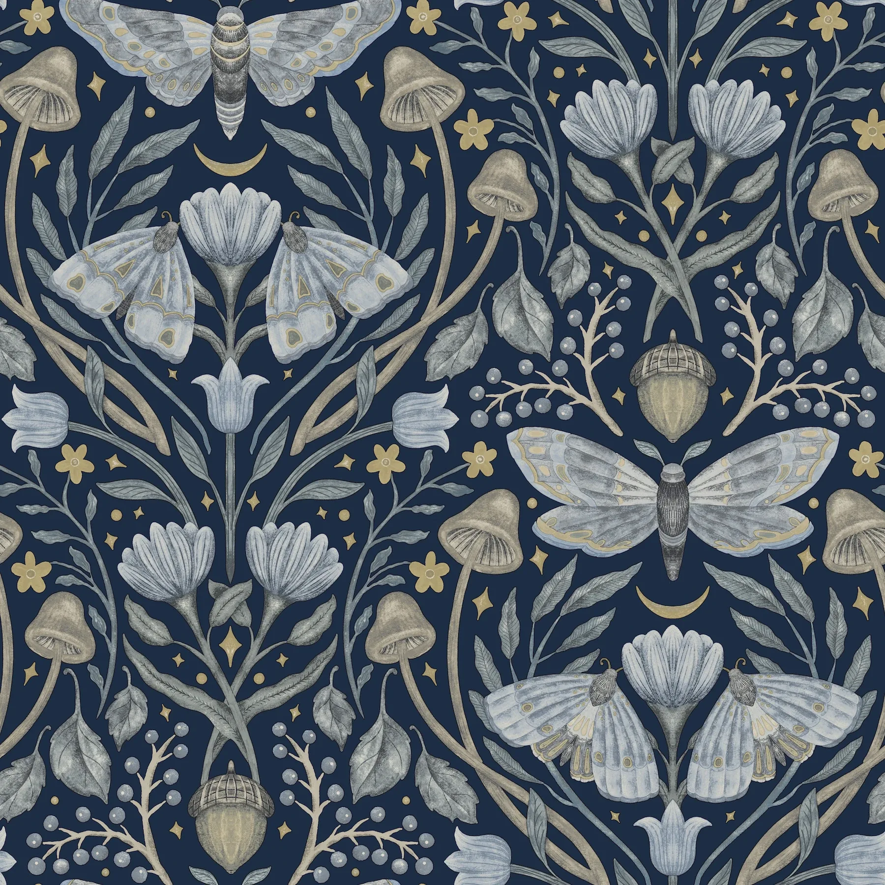 4169-83118 | Mystic Moth Navy Forest Magic Wallpaper