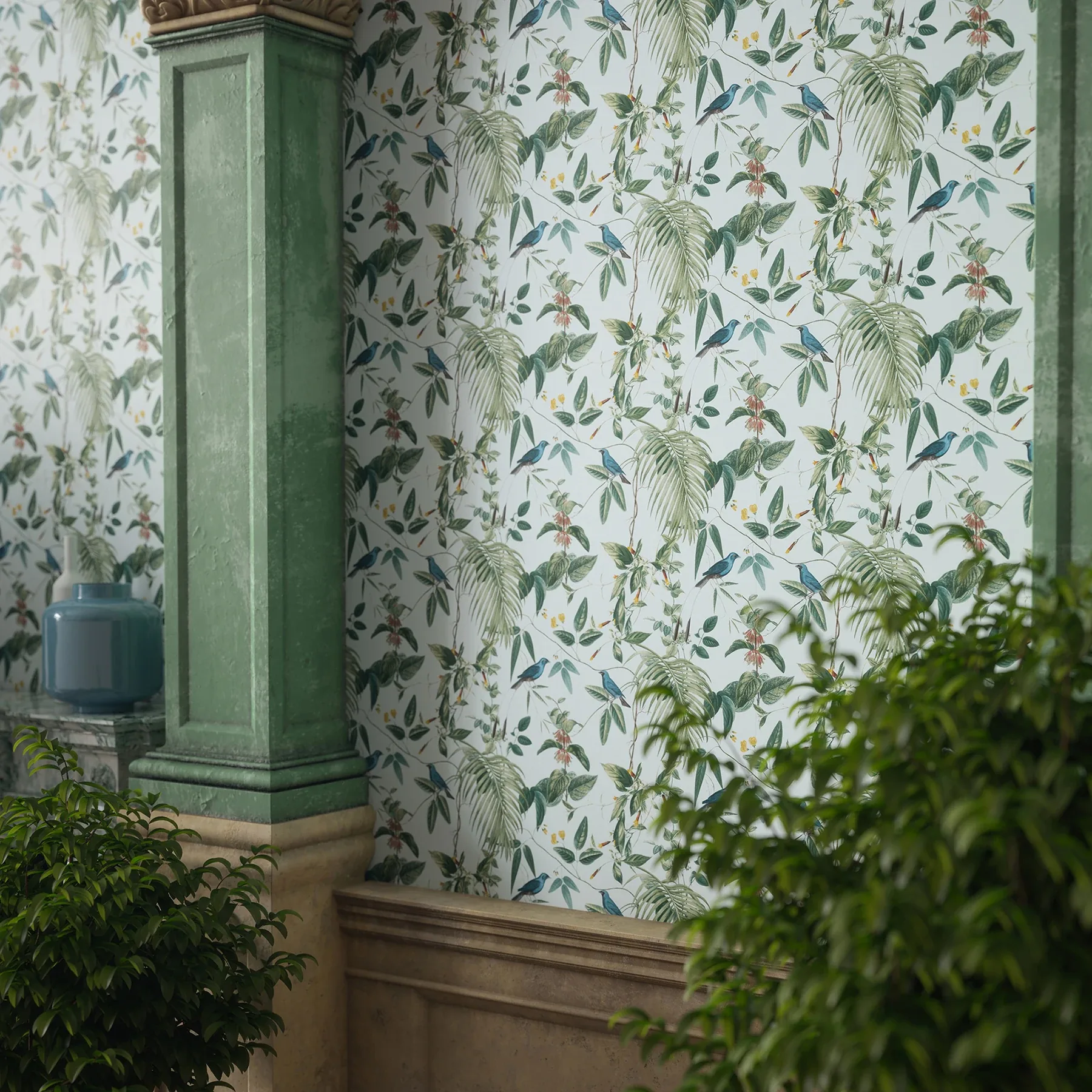 Brewster Home Fashions Nanette Light Blue Tropical Garden Wallpaper - SKU AH921609