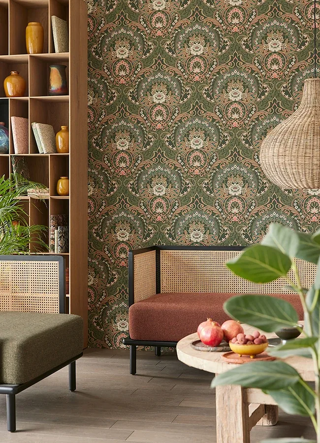 Brewster Home Fashions Nasrin Dark Green Damask Wallpaper - SKU 316014