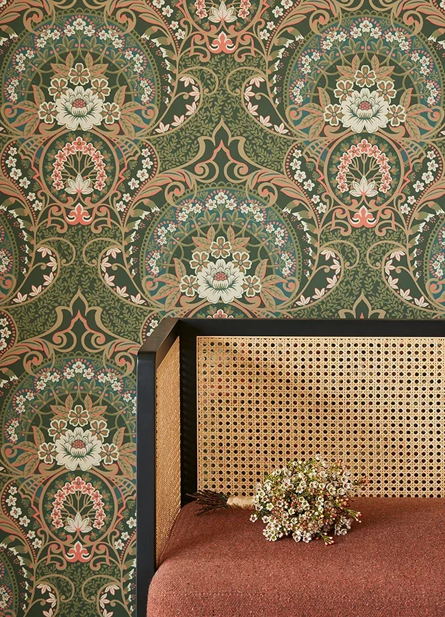 Brewster Home Fashions Nasrin Dark Green Damask Wallpaper - SKU 316014