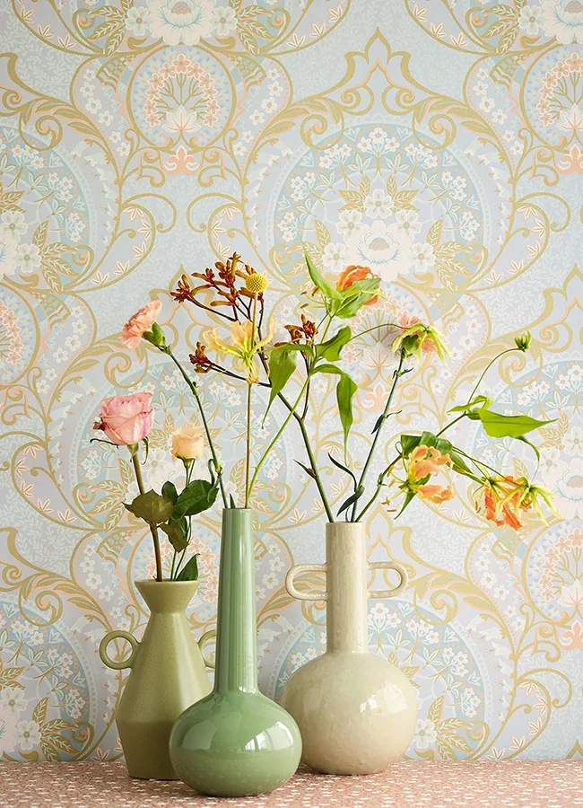 Brewster Home Fashions Nasrin Light Blue Damask Wallpaper - SKU 316011