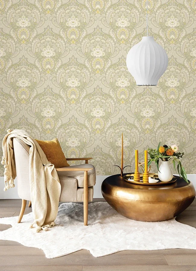 Brewster Home Fashions Nasrin Light Grey Damask Wallpaper - SKU 316010