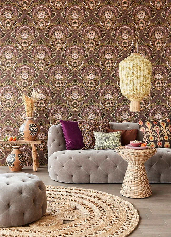Brewster Home Fashions Nasrin Purple Damask Wallpaper - SKU 316016