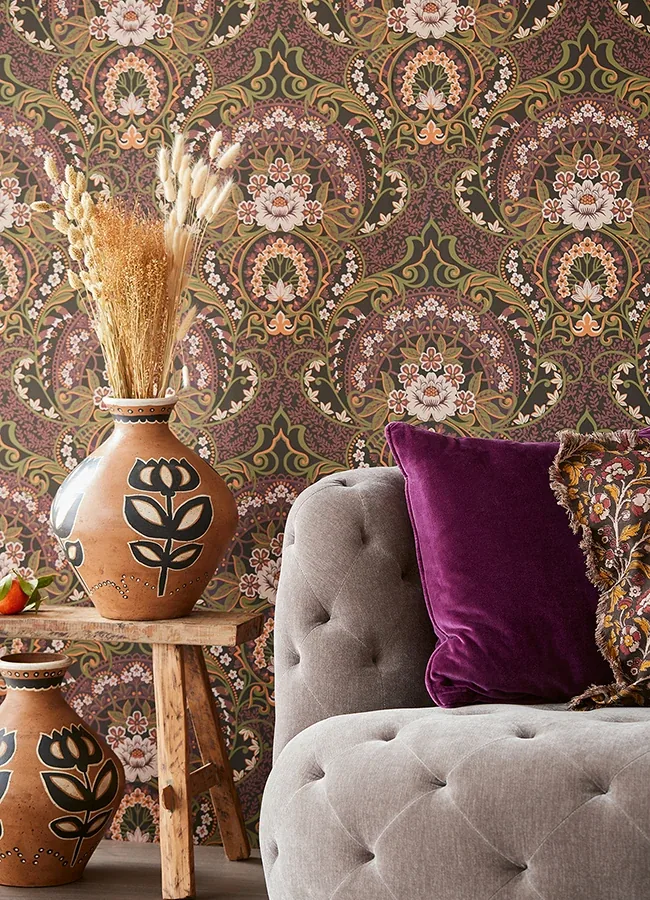 Brewster Home Fashions Nasrin Purple Damask Wallpaper - SKU 316016