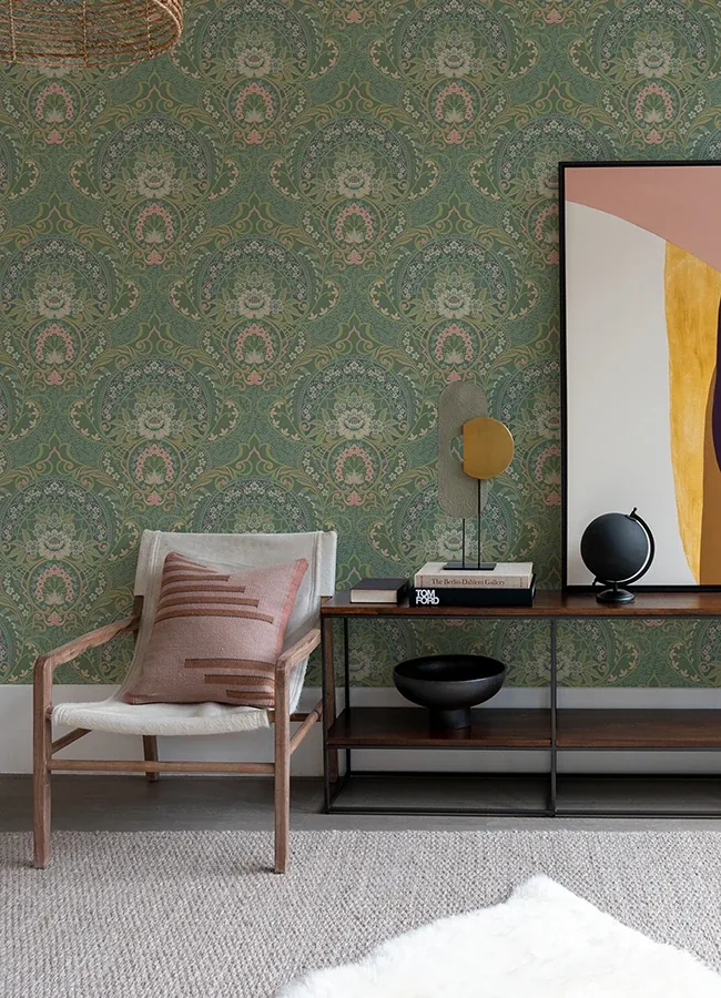 Brewster Home Fashions Nasrin Sea Green Damask Wallpaper - SKU 316013