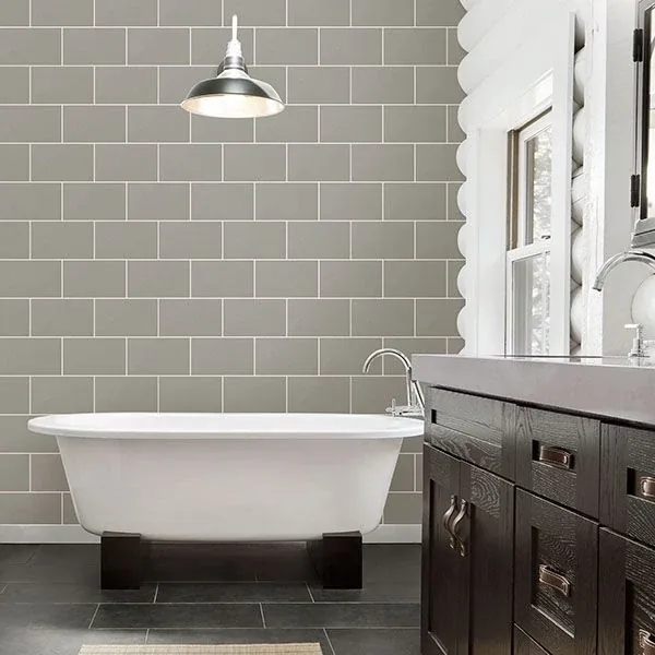 Brewster Home Fashions Neale Light Grey Subway Tile Wallpaper - SKU 2814-M1123
