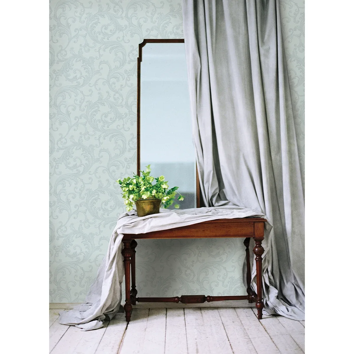 Brewster Home Fashions Noemi Light Blue Acanthus Wallpaper - SKU 4058-24836