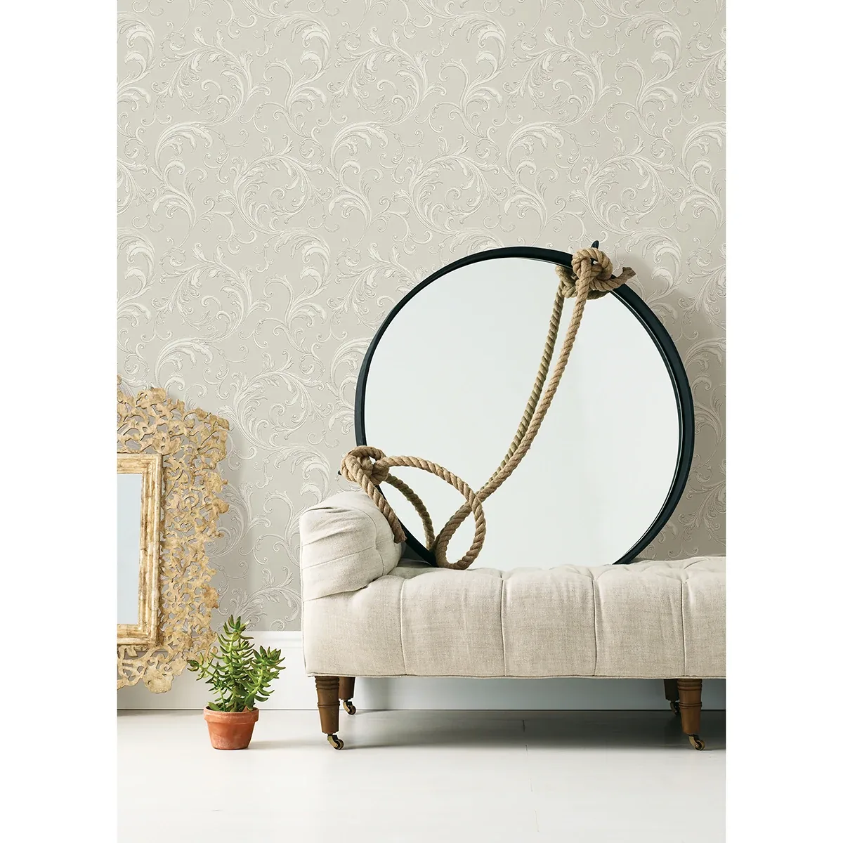 Brewster Home Fashions Noemi Silver Acanthus Wallpaper - SKU 4058-24834