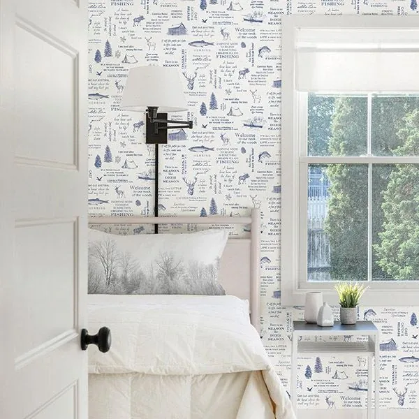 Brewster Home Fashions North Navy Camping Quotes Wallpaper - SKU 3118-01474