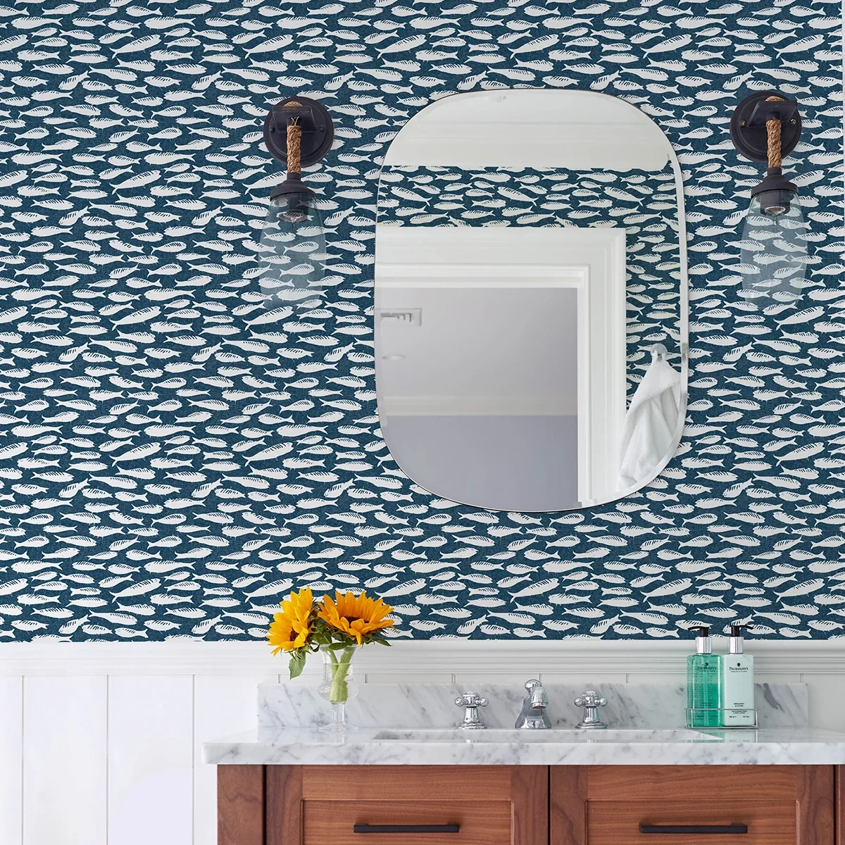 Brewster Home Fashions Nunkie Navy Sardine Wallpaper - SKU 3122-10522