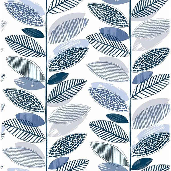Brewster Home Fashions Nyssa Blue Leaves Wallpaper - SKU 2904-25682