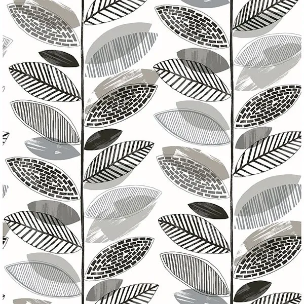 2904-25683 | Nyssa Grey Leaves Wallpaper