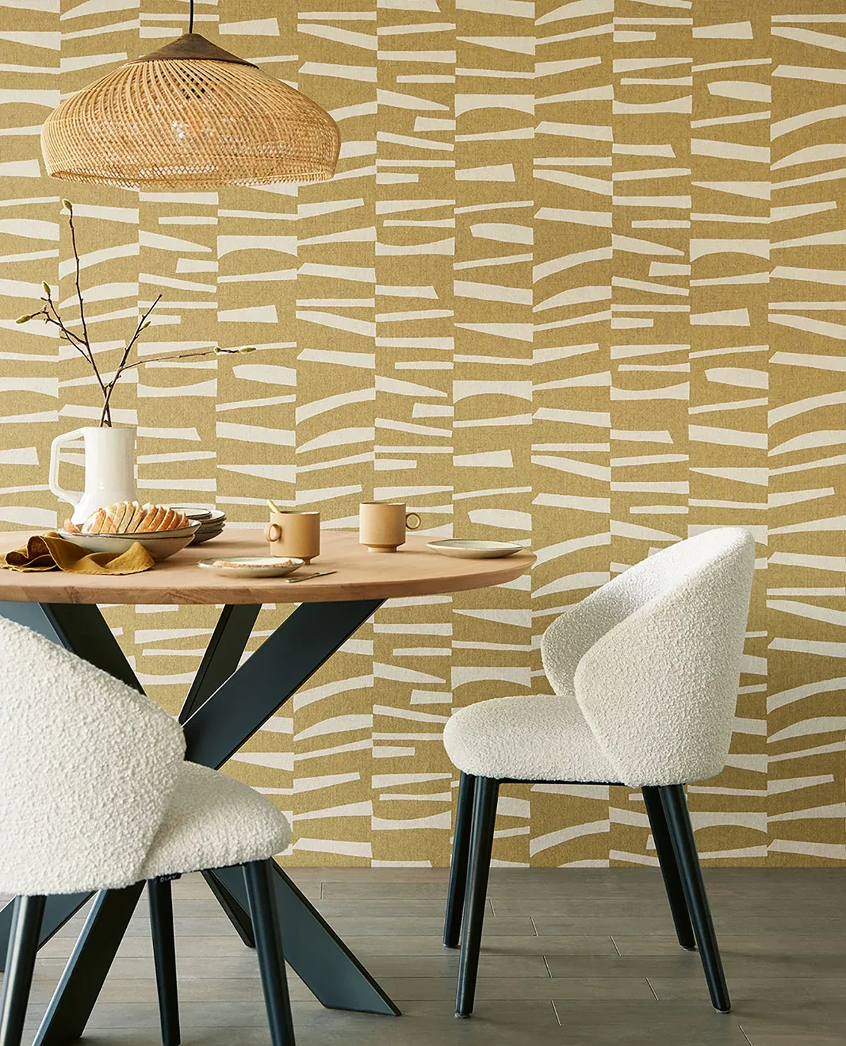 Brewster Home Fashions Ode Mustard Staggered Stripes Wallpaper - SKU EJ318024