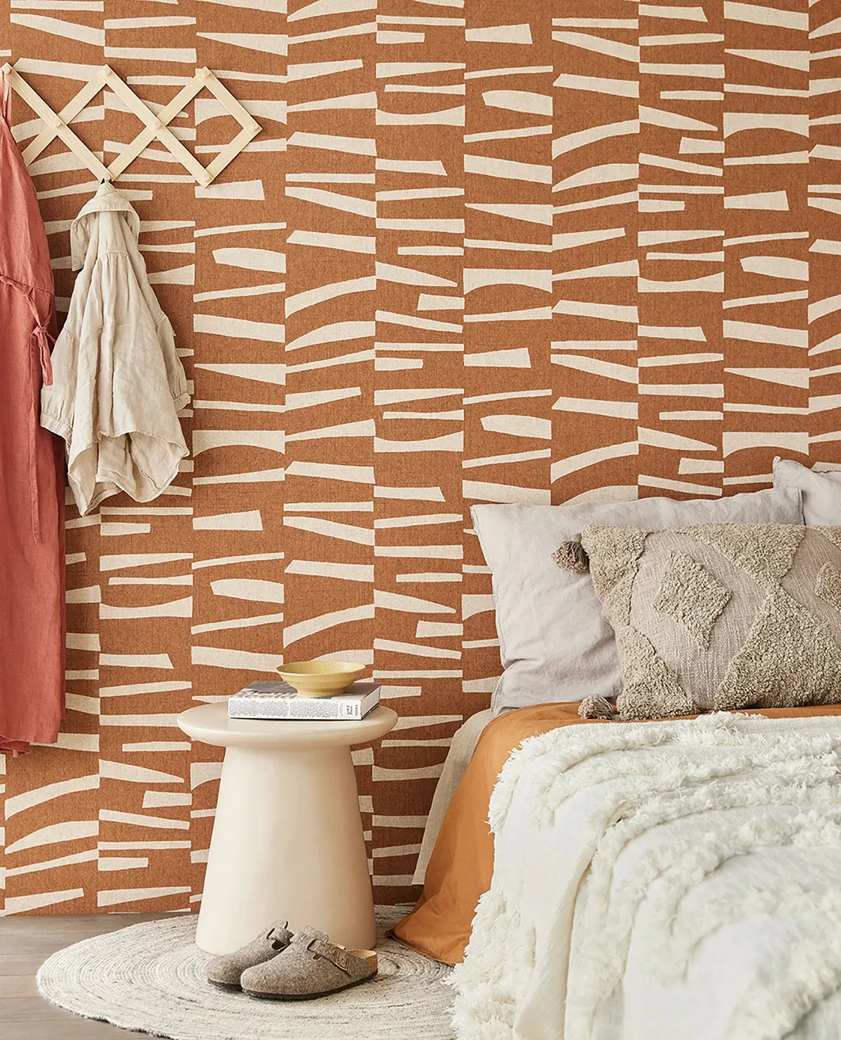 Brewster Home Fashions Ode Rust Staggered Stripes Wallpaper - SKU EJ318026