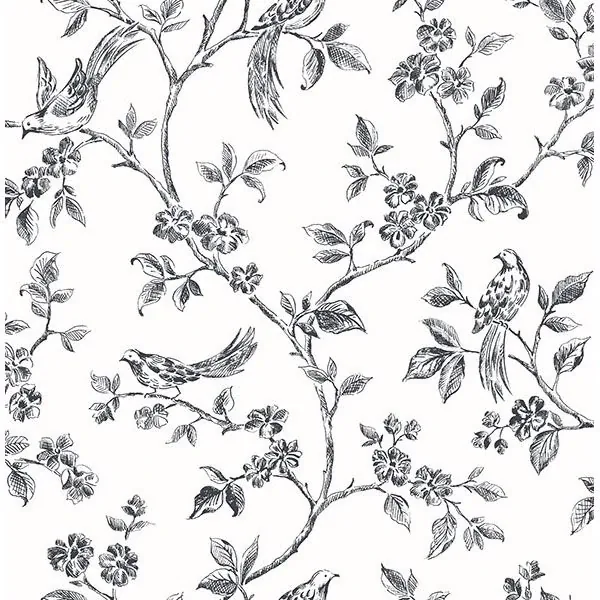 2836-24976 | Ophelia Black Bird Trail Wallpaper
